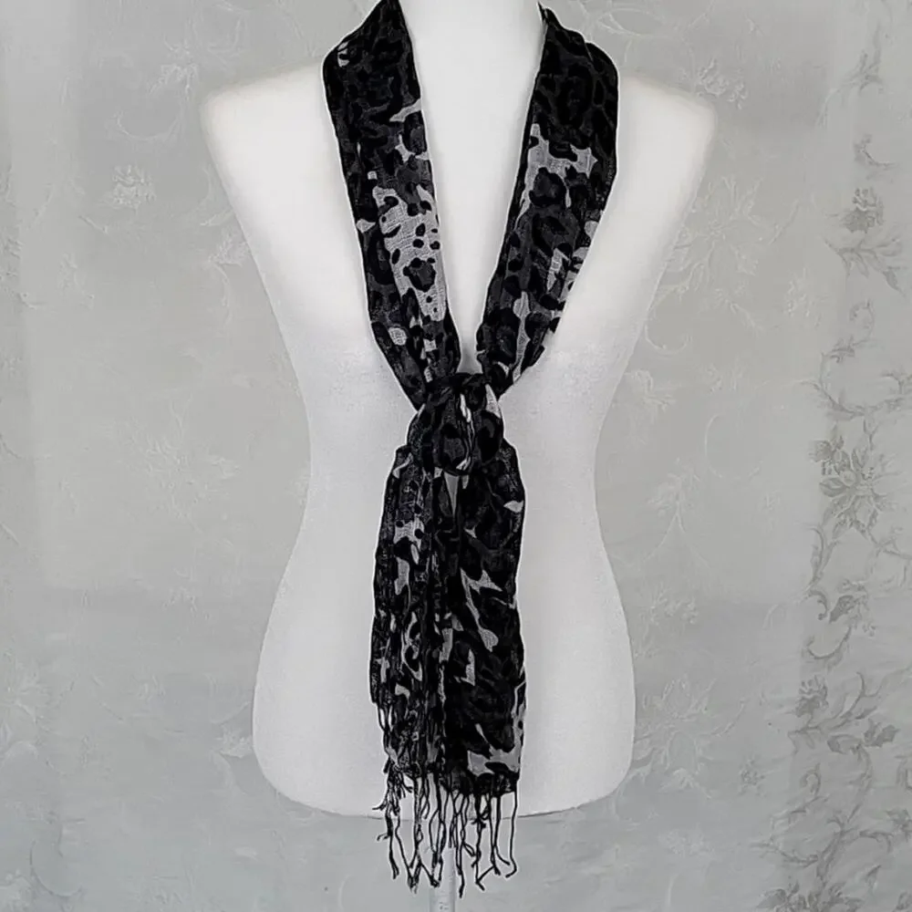 Leopard Print Scarf/Wrap Black Gray and White 64